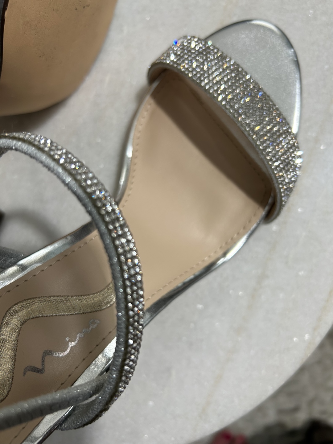 Nina Silver Rhinestone Block Heel Sandals - Size 7.5M - photo 3
