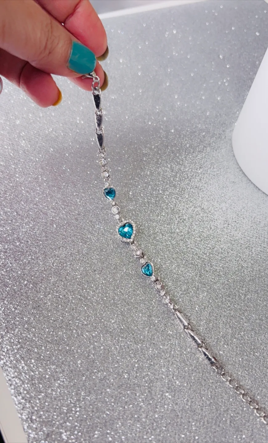 Elegant Teal and Clear Crystal Heart Bracelet image indicator(3)