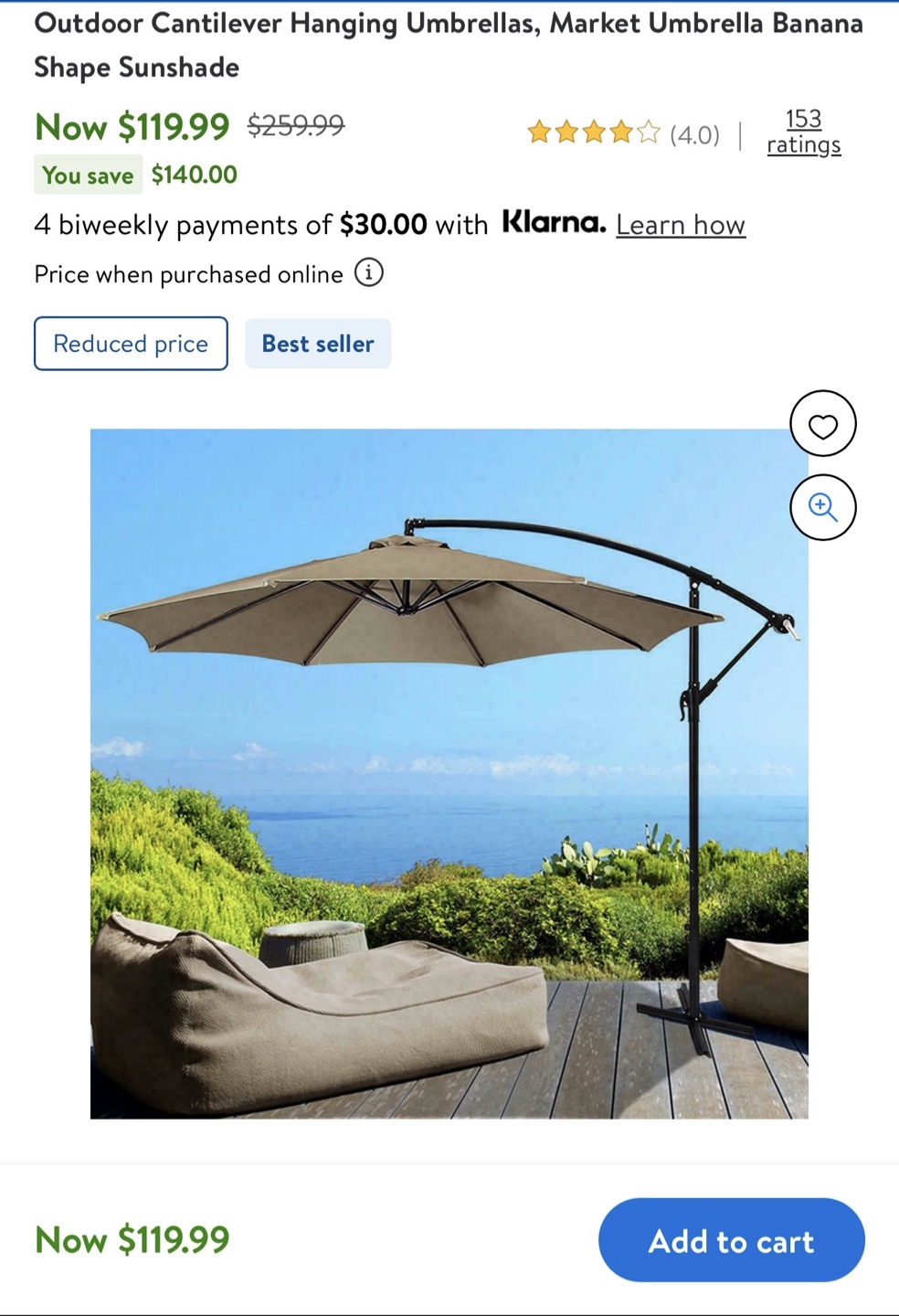 Cantilever Patio Umbrella - Beige - photo 3