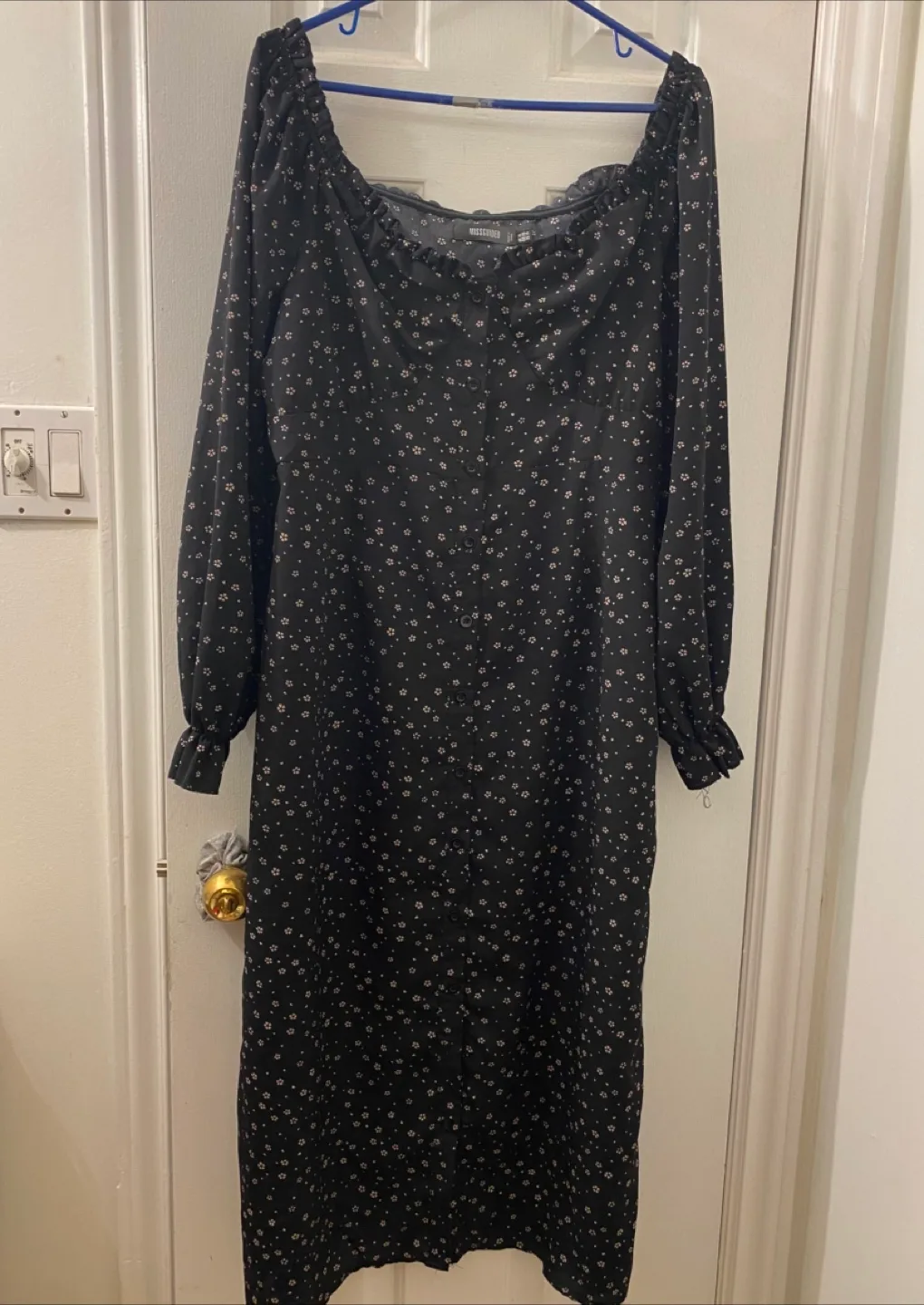 Curvy Black Floral Button Up Dress thumbnail