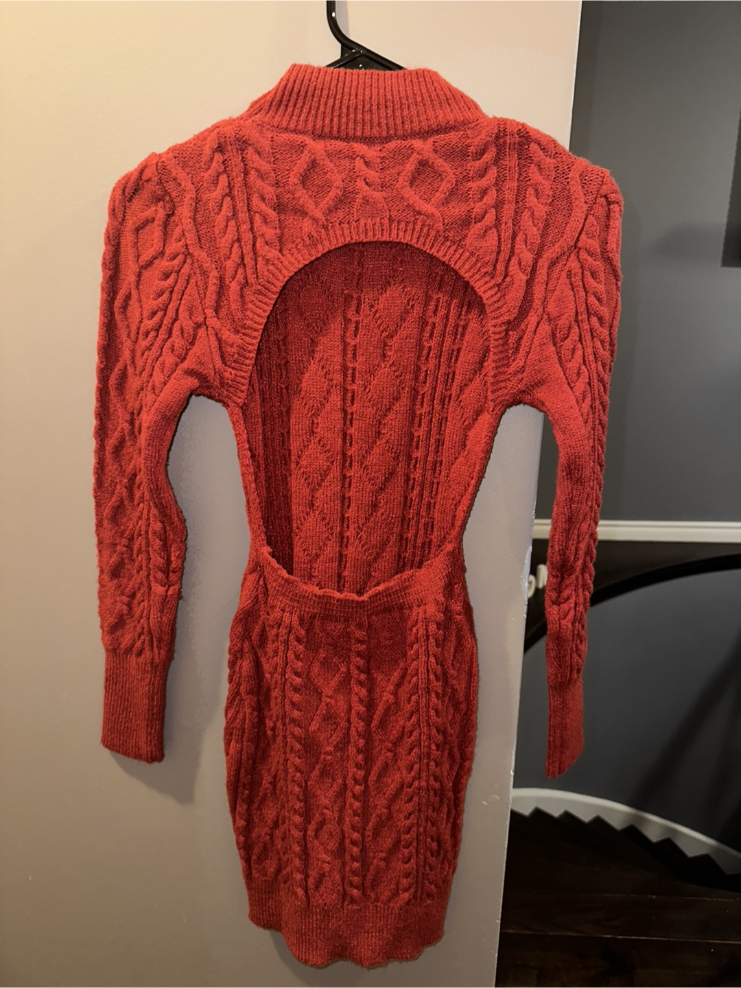 Red Cable Knit Open Back Mini Dress - photo 2
