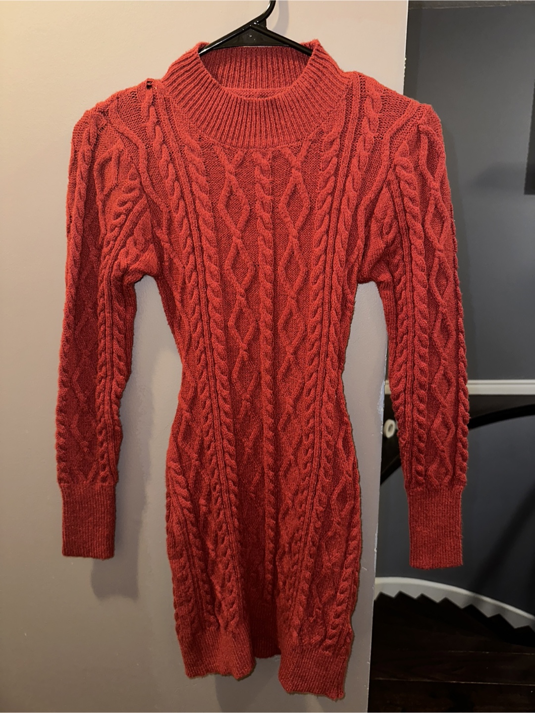Red Cable Knit Open Back Mini Dress