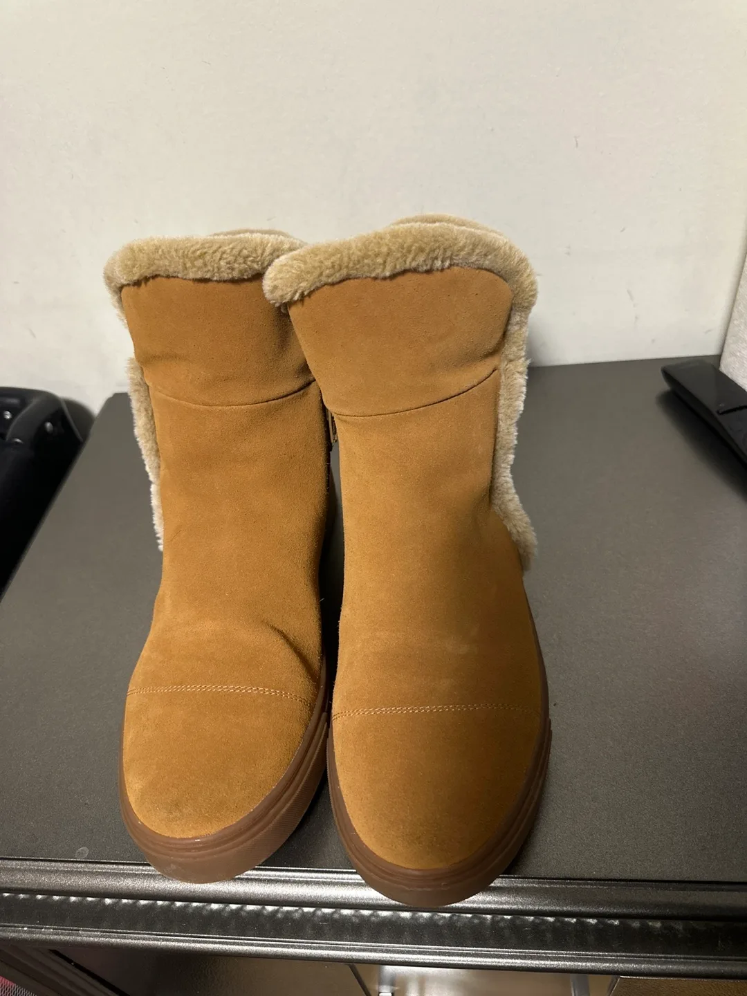 Women's Brown Suede Ankle Boots with Faux Fur Trim thumbnail