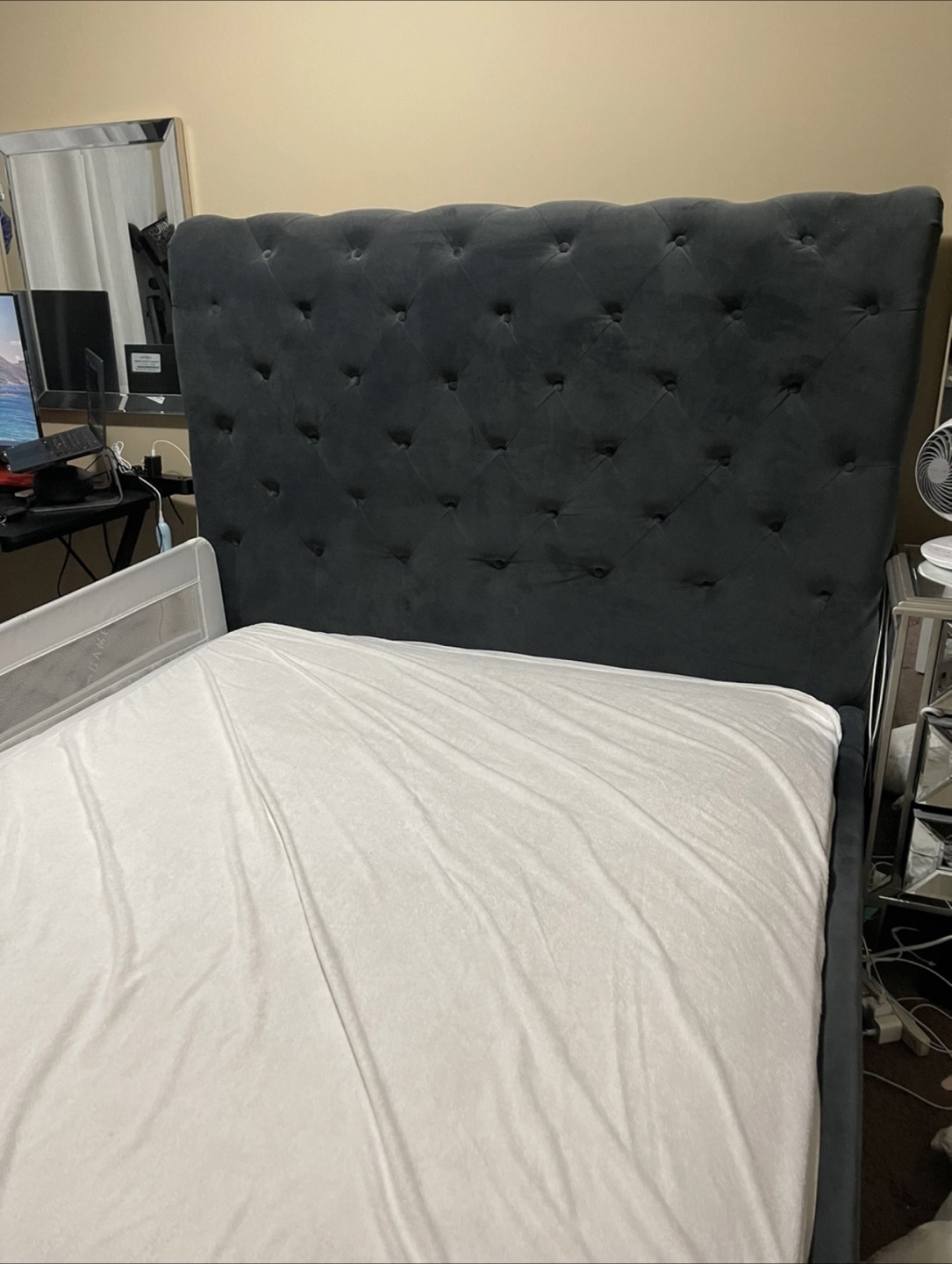 Queen-size upholstered bed frame
