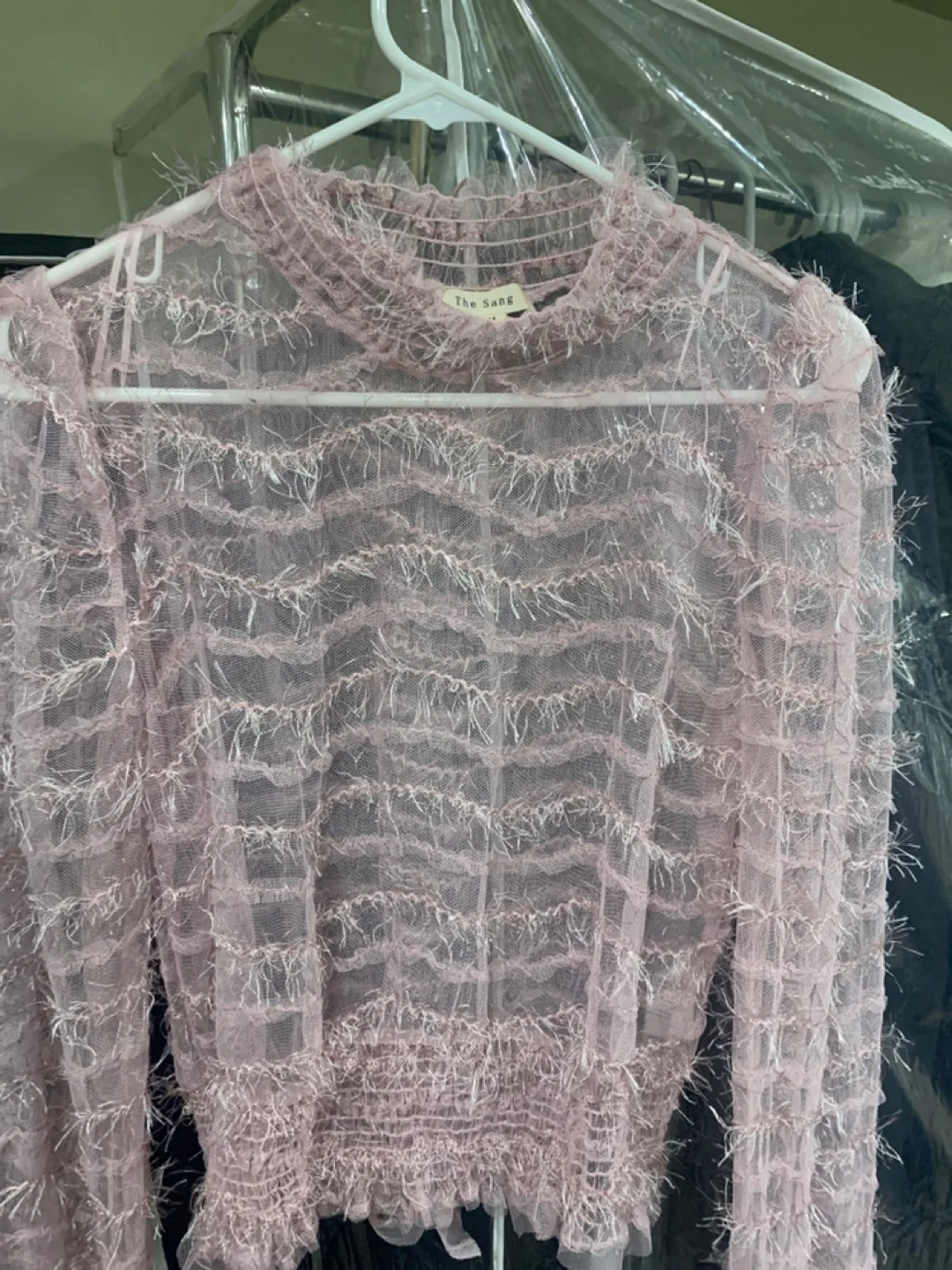 The Sang Pink Sheer Frilled Long Sleeve Blouse - Size Medium thumbnail