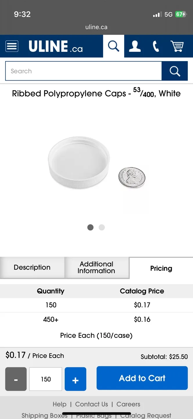 Uline 53/400 Ribbed Polypropylene Caps 1232 pcs. (2 boxes) image indicator(3)