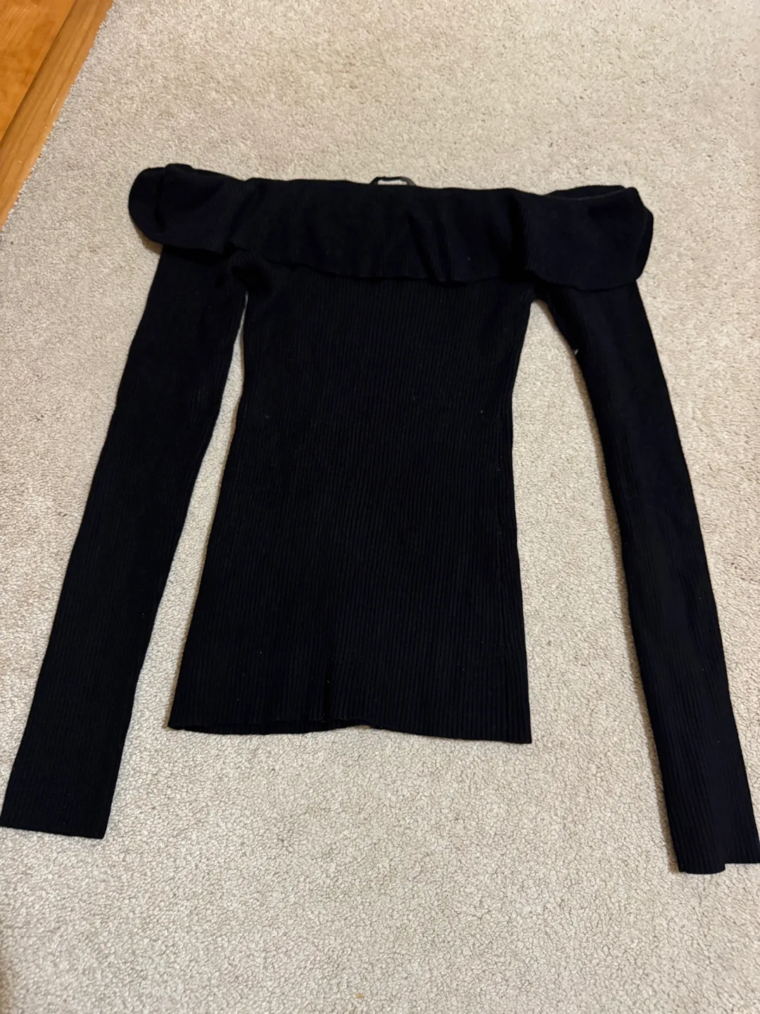 Guess Black Off-the-Shoulder Ribbed Knit Sweater image indicator(2)
