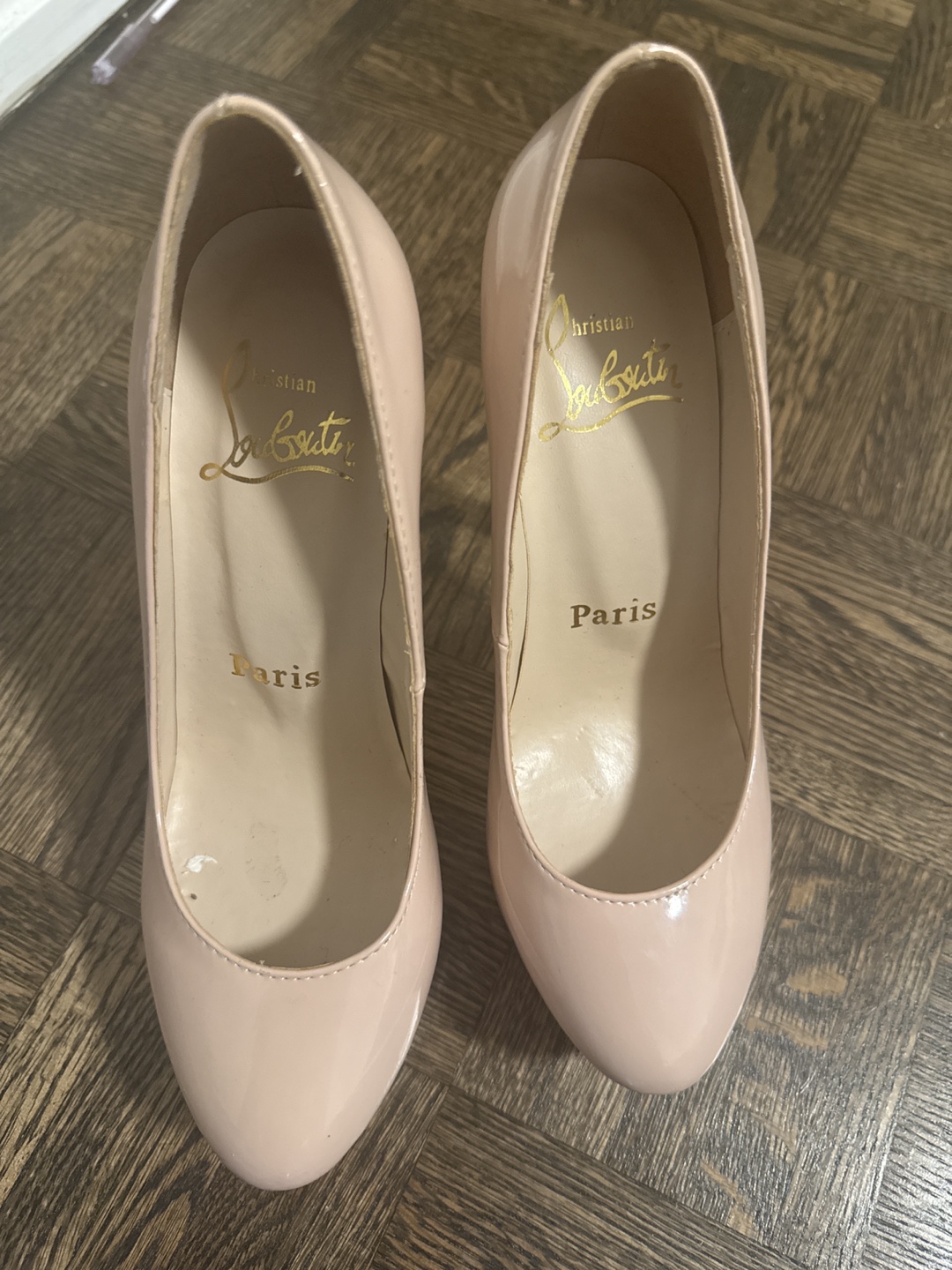 Christian Louboutin Nude Patent Leather Platform Pumps