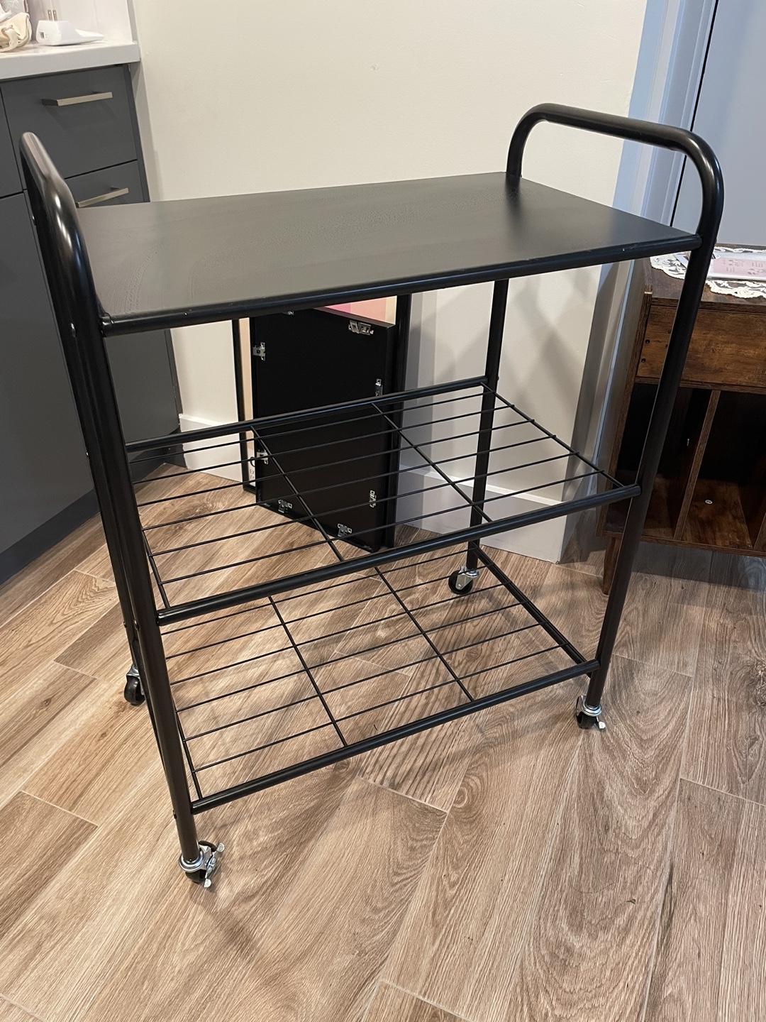 Large Black 3-Tier Rolling Cart
