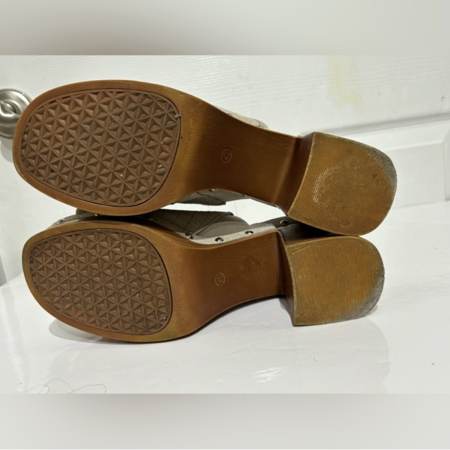 Carmela Beige Woven Suede Platform Clogs - photo 5