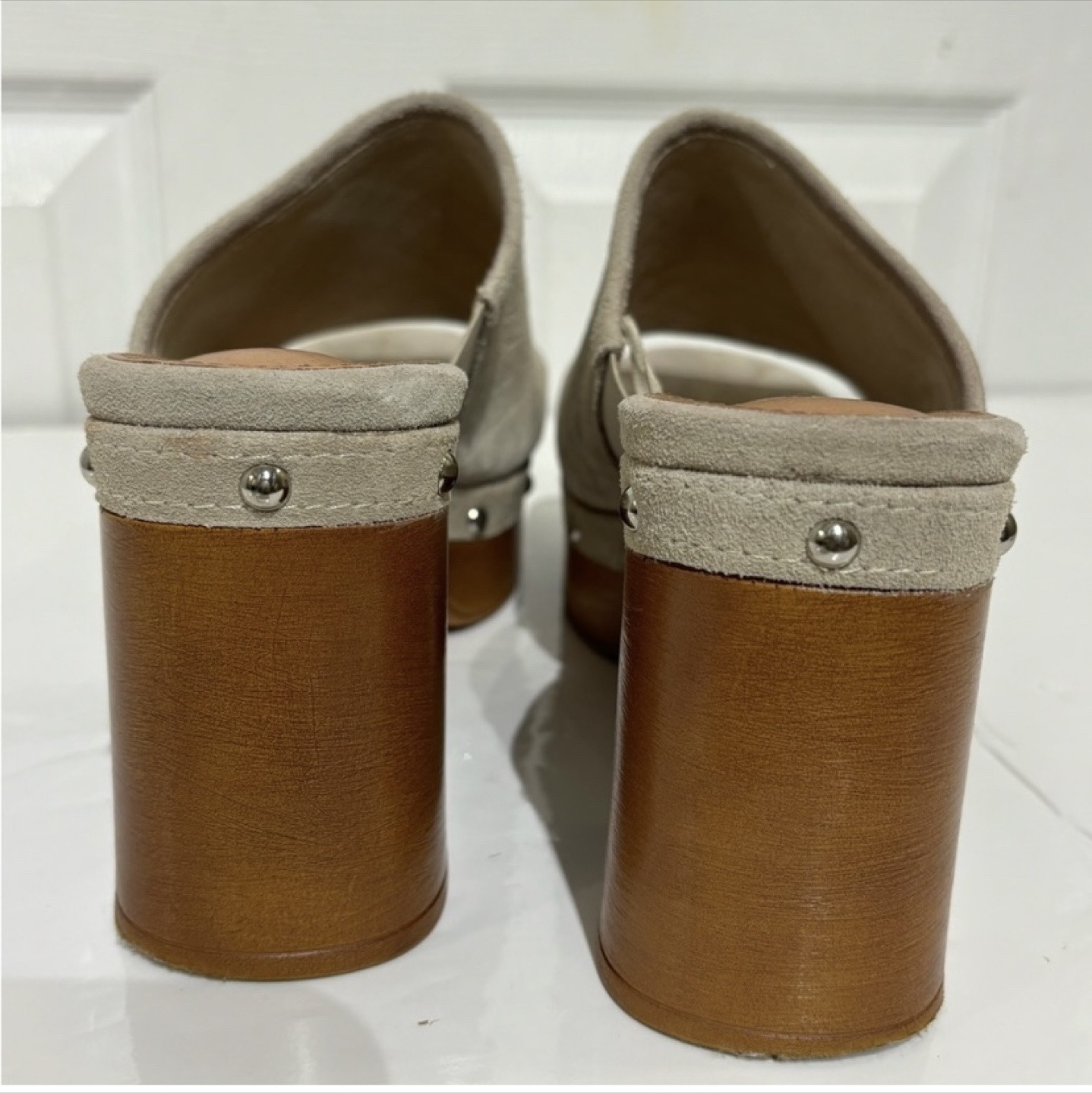 Carmela Beige Woven Suede Platform Clogs - photo 3