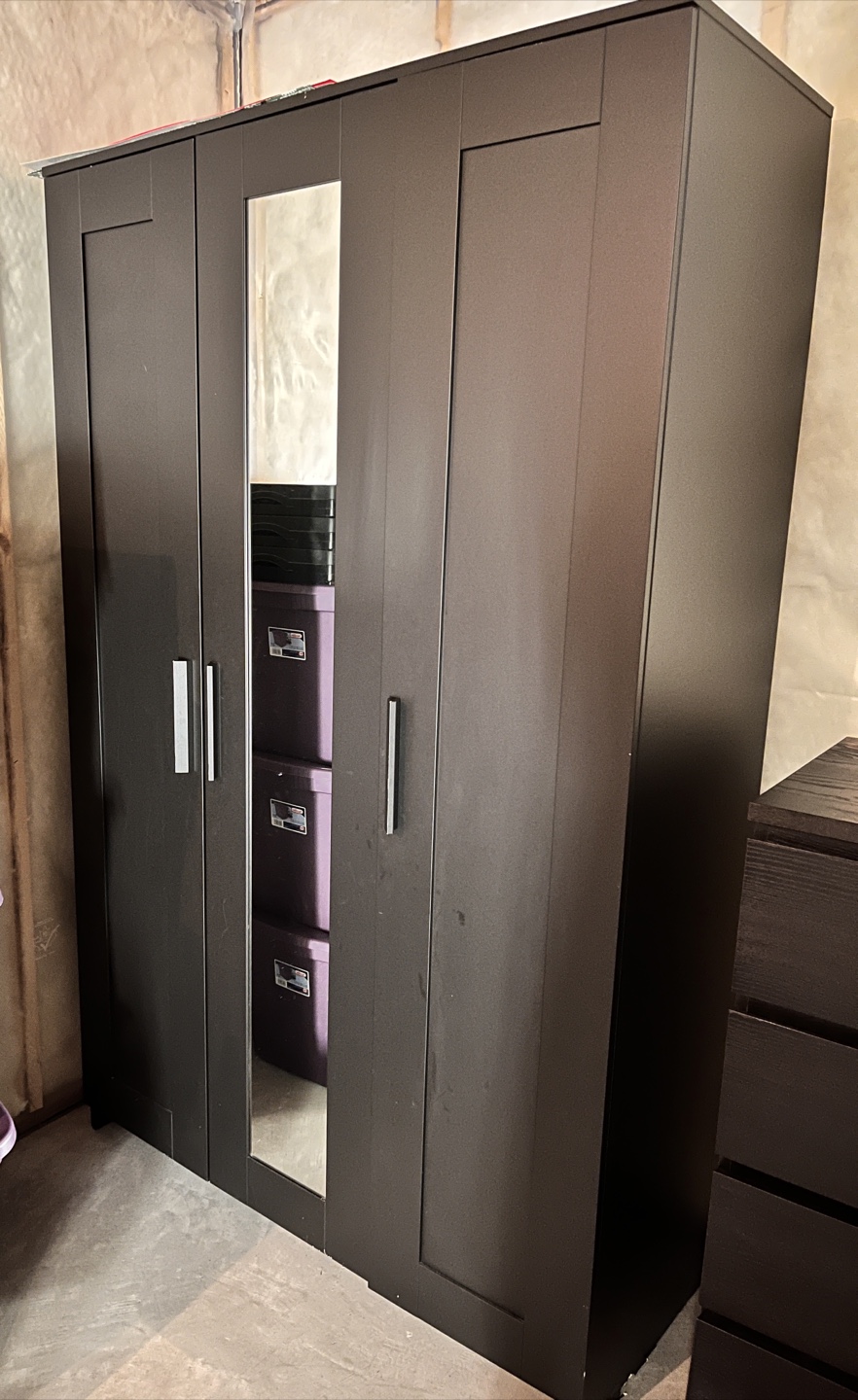 Dark Brown Wardrobe with Mirror
