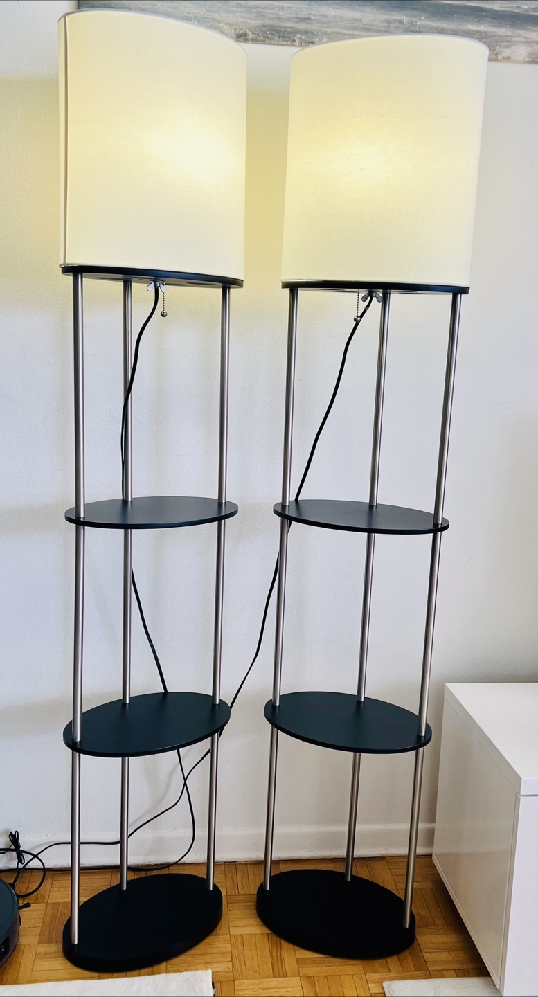 Pair of Modern Floor Lamps with Shelves