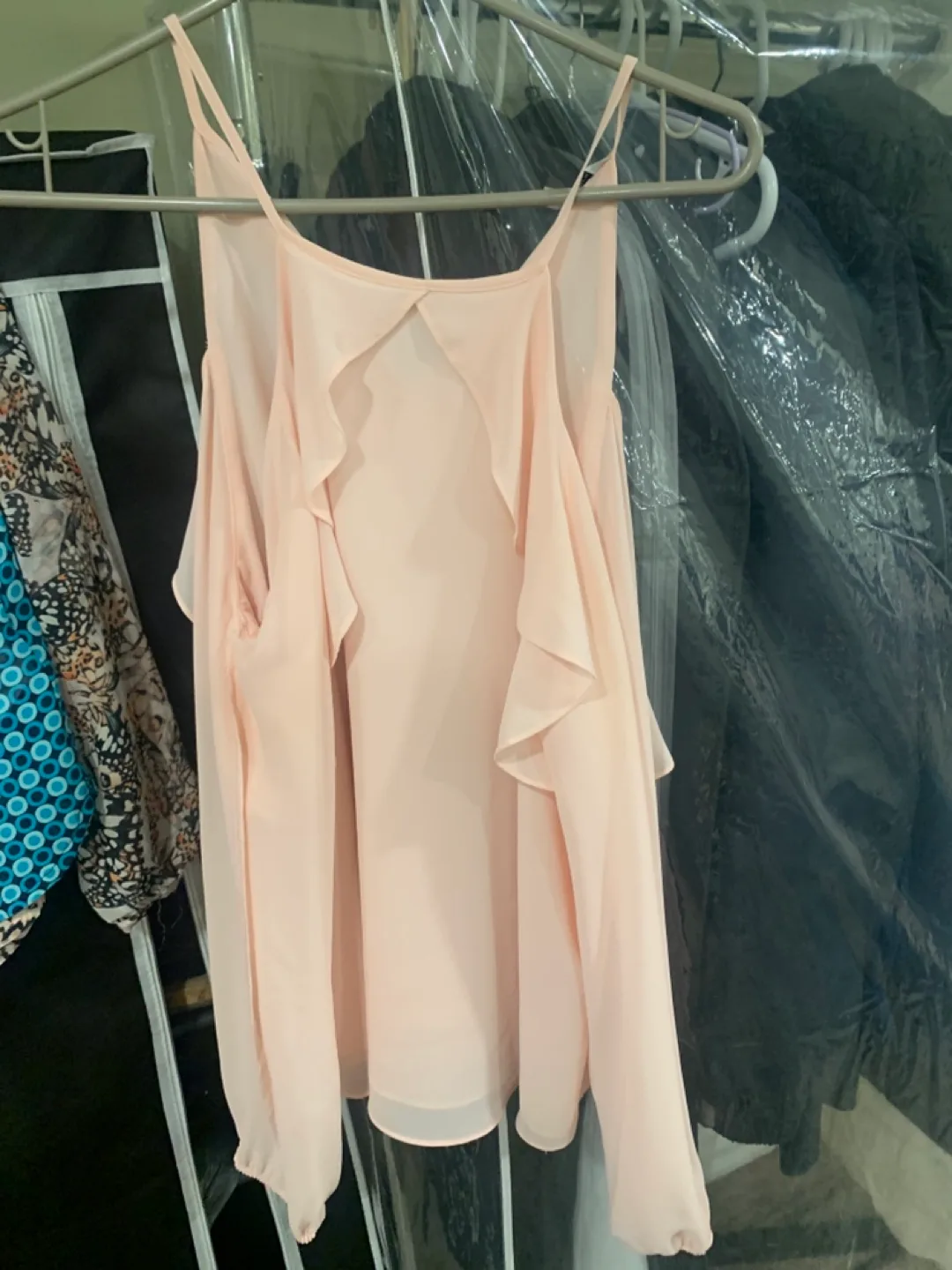Naked Zebra Peach Cold Shoulder Blouse Size Small thumbnail