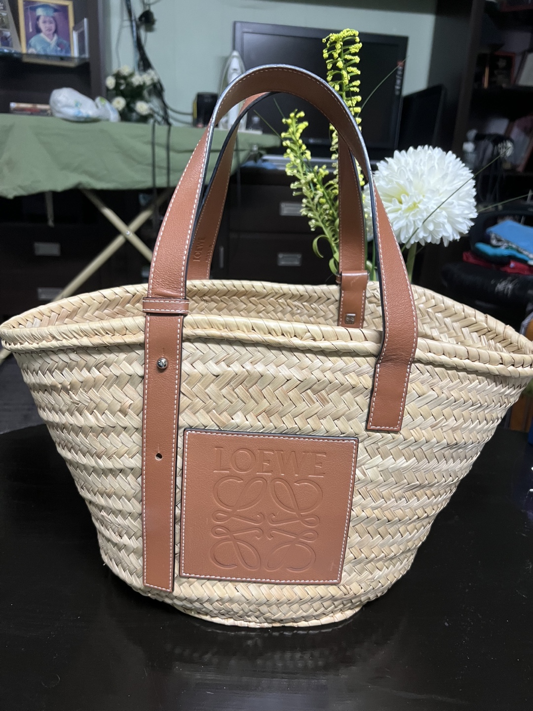 Loewe Raffia and Leather Basket Bag