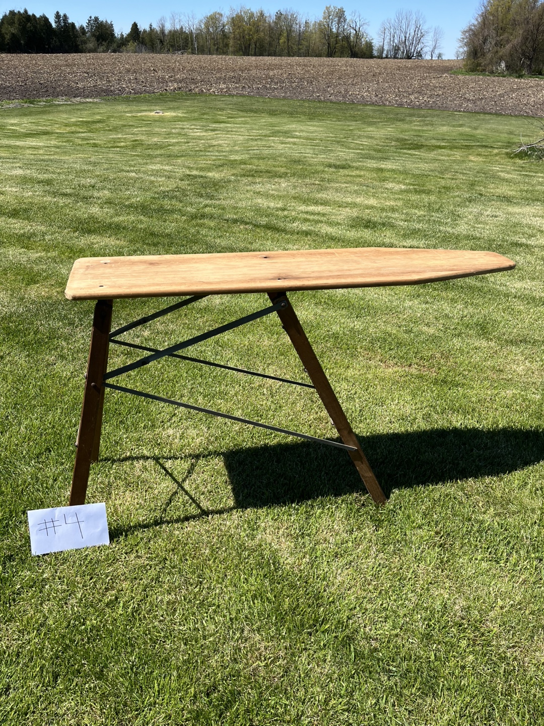 Antique Wooden Ironing Board Table with Metal Frame