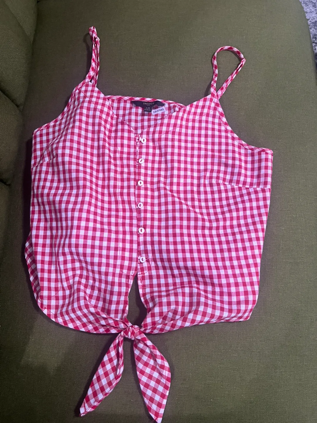 Tresics Red Gingham Tie-Front Tank Top Size L/G thumbnail