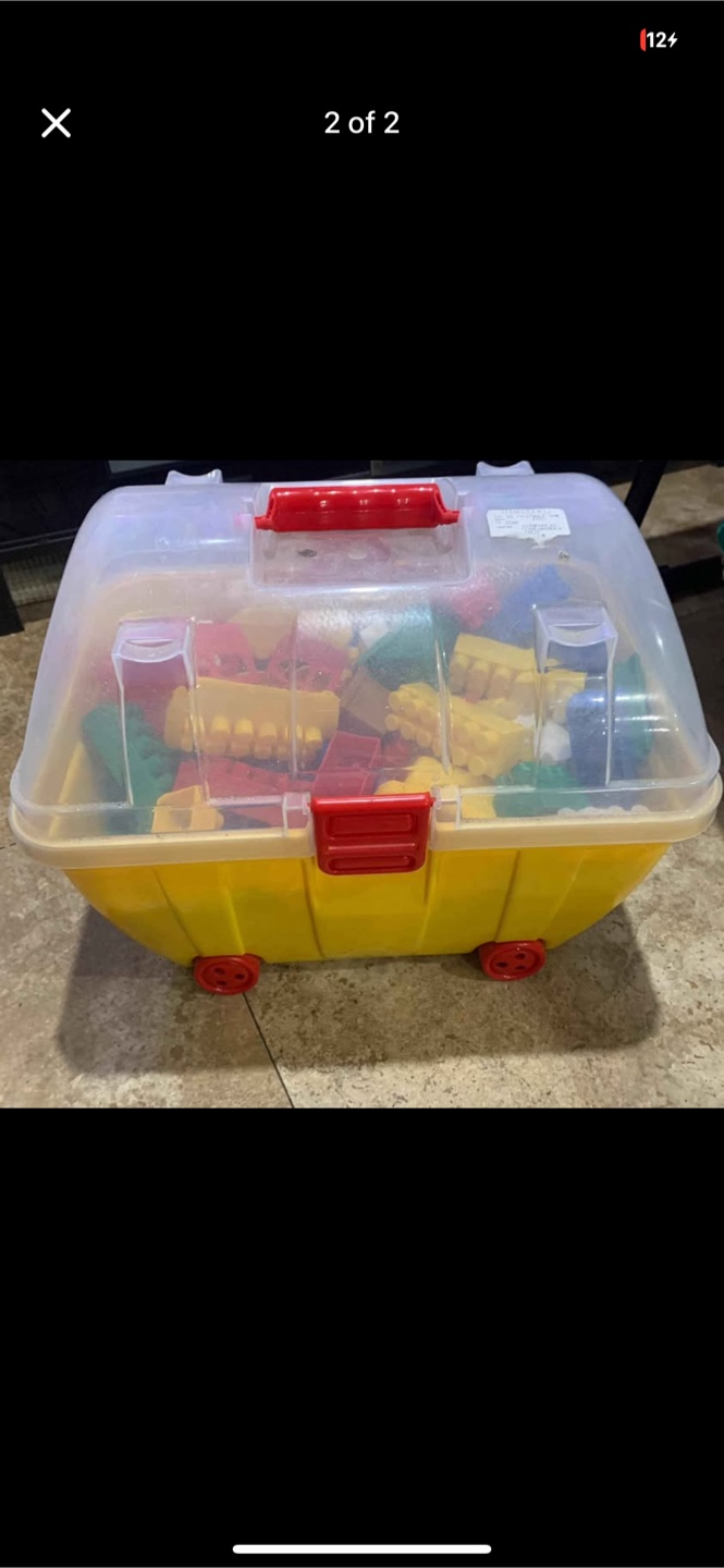 Large colourful building blocks in storage container
