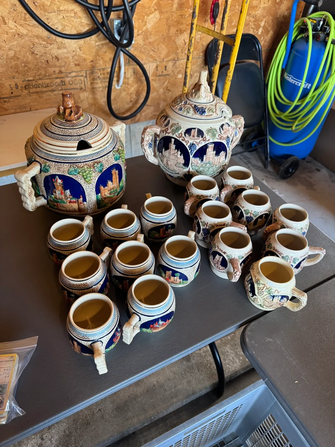 2 German punch bowls with matching cups thumbnail