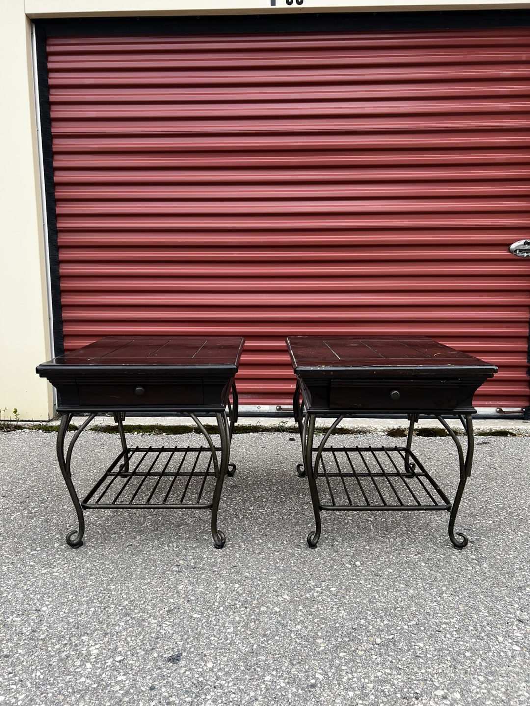 Pair of Dark Brown Wooden End Tables with Metal Legs - photo 3