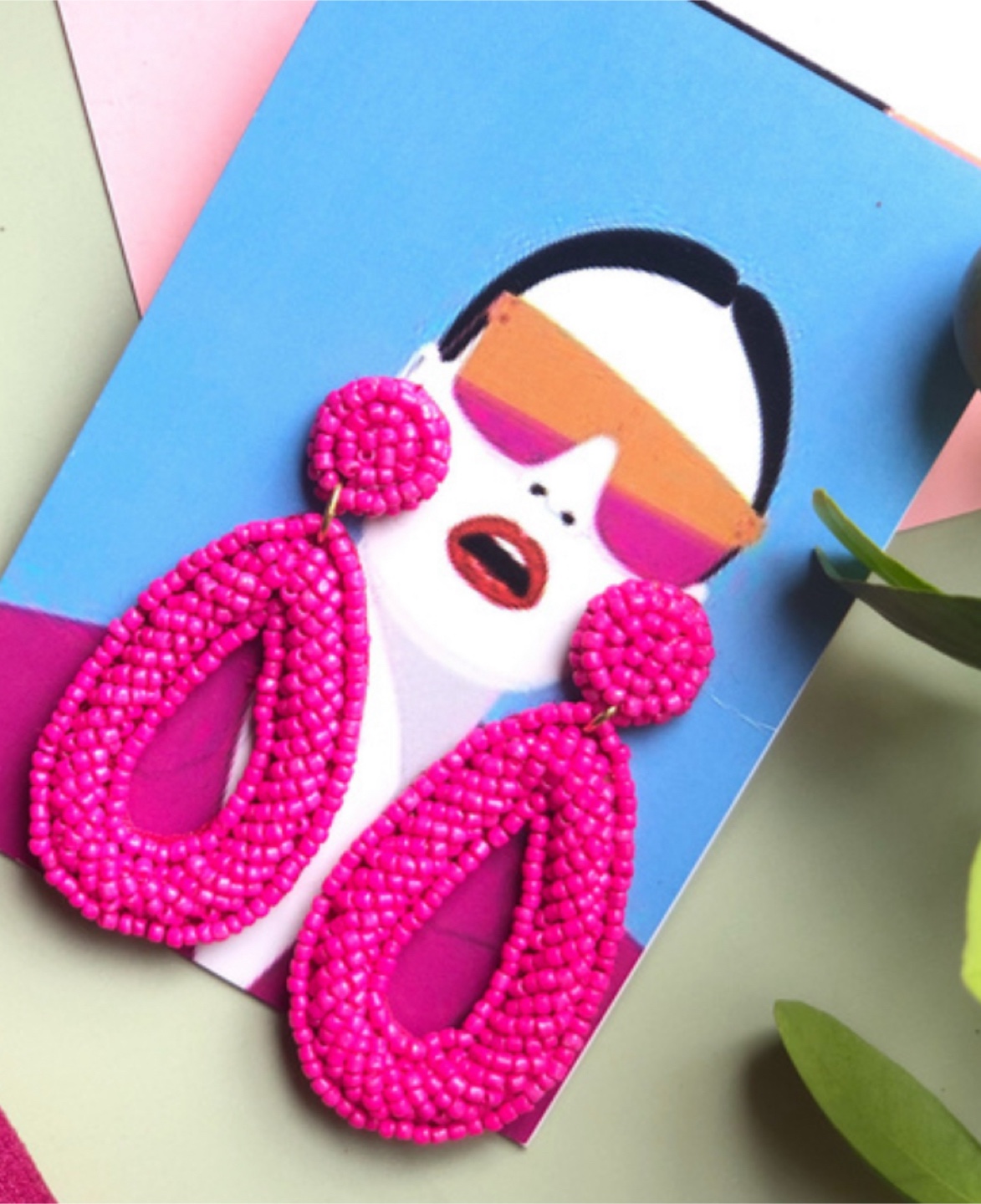 Hot Pink Beaded Statement Earrings