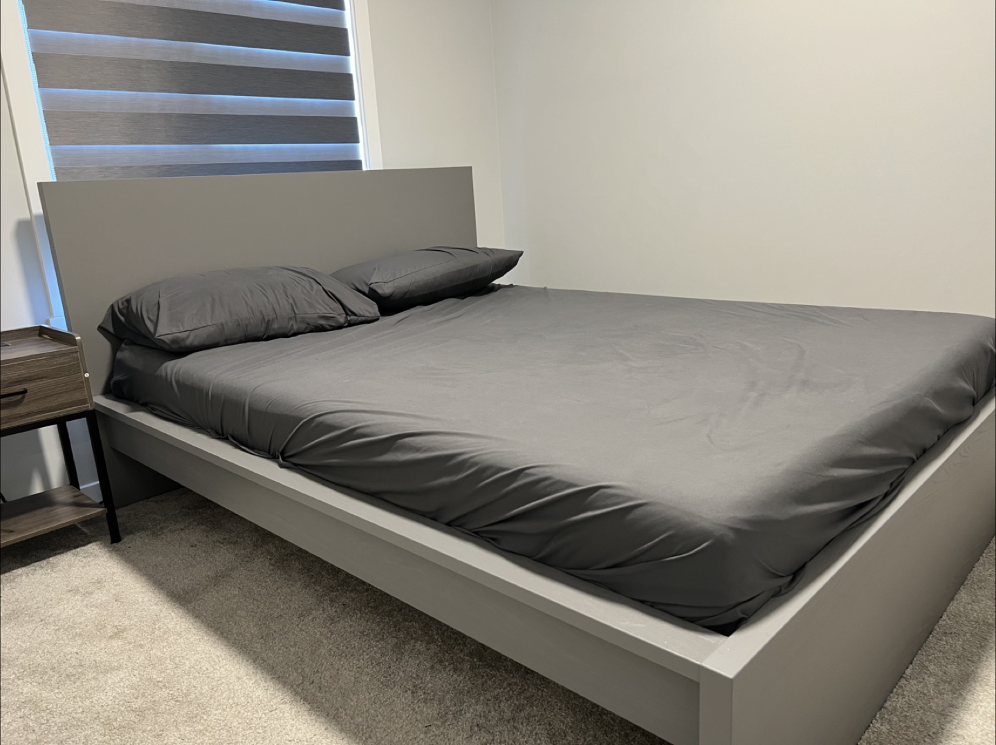 Queen Size Platform Bed Frame & Mattress - Grey