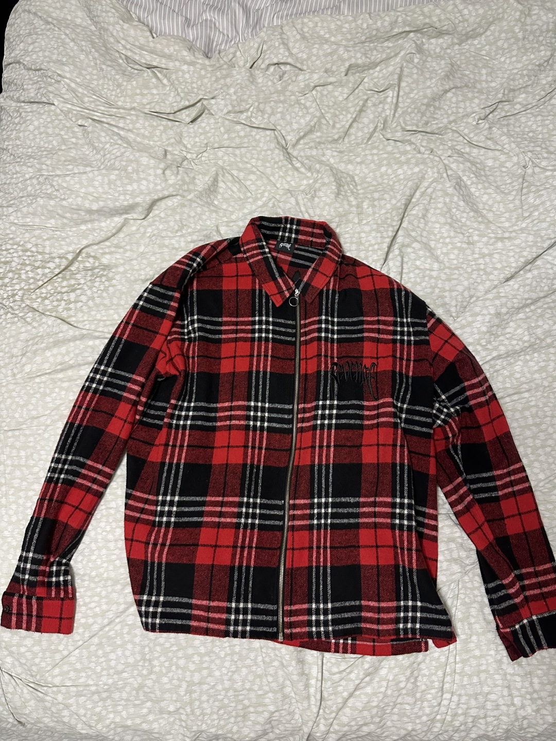 Revenge Flannel Shirt - Large - Red Black White Plaid