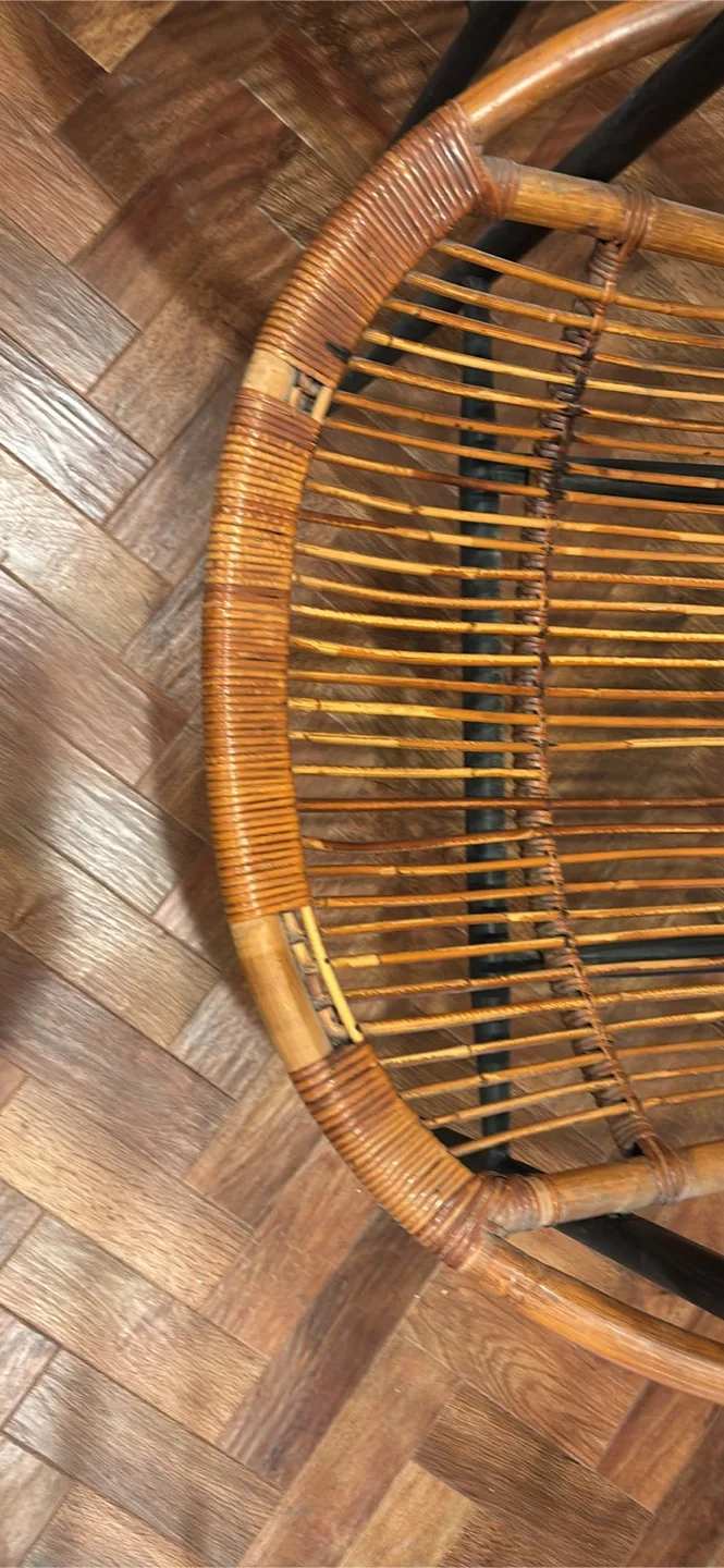 Pair of Mid-Century Modern Rattan Chairs with Black Metal Frame image indicator(4)