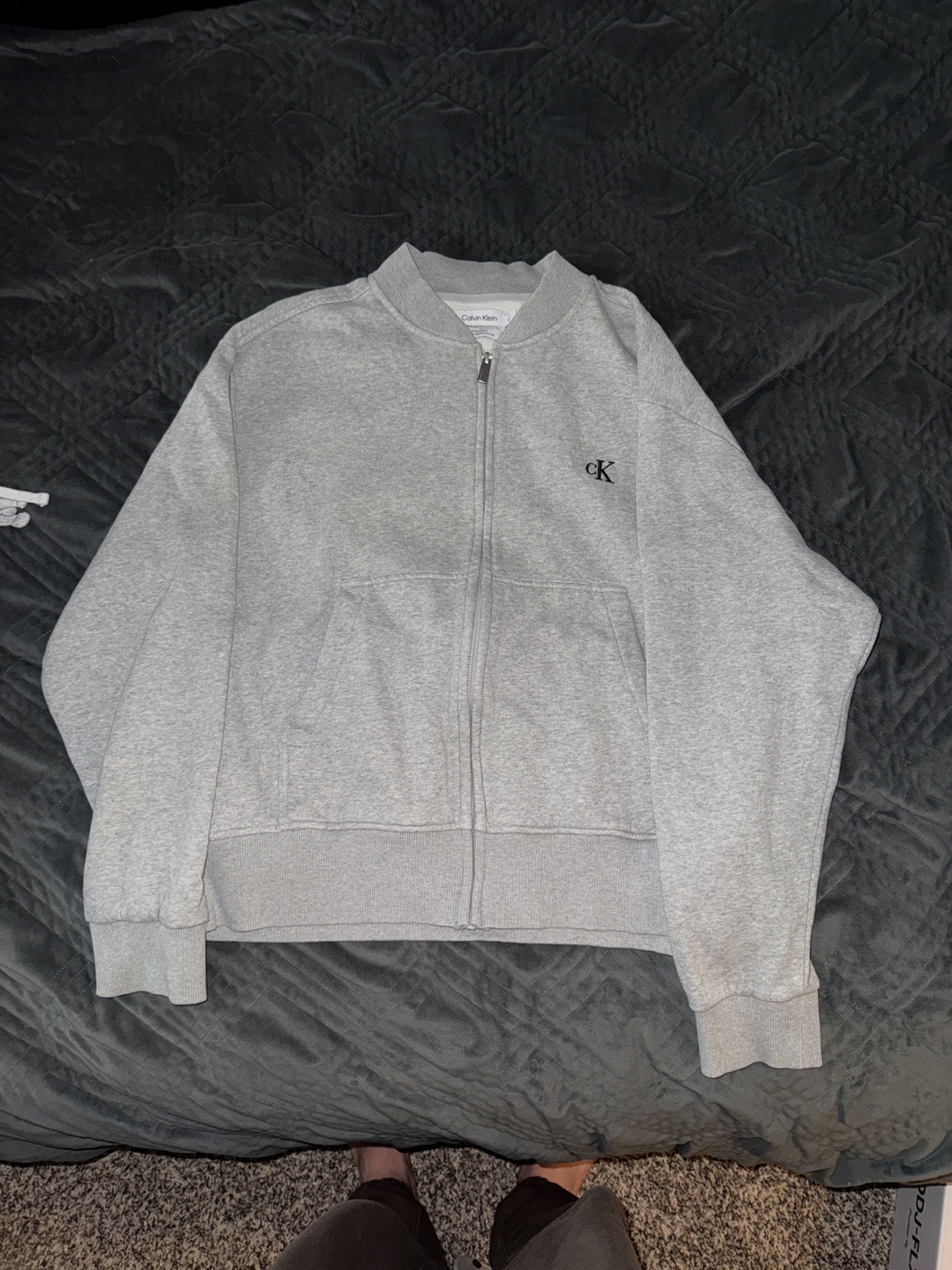Calvin Klein Men's Grey Zip-Up Sweater - Size Medium