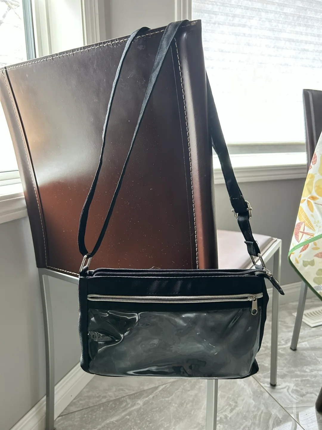 Black nylon crossbody bag with clear ID window thumbnail