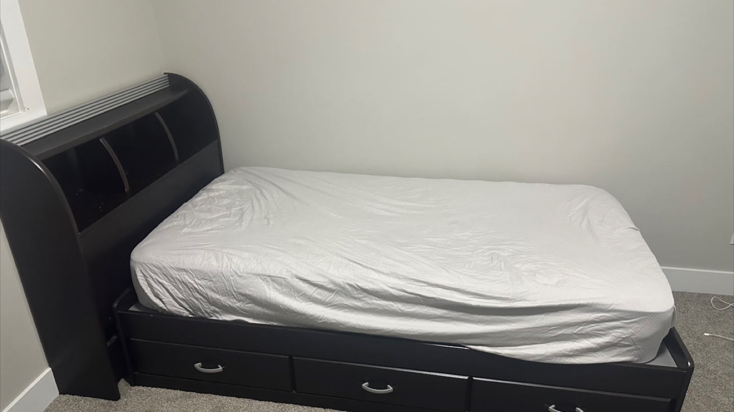 Dark Brown Bedroom Set - Desk, Headboard, and Nightstand