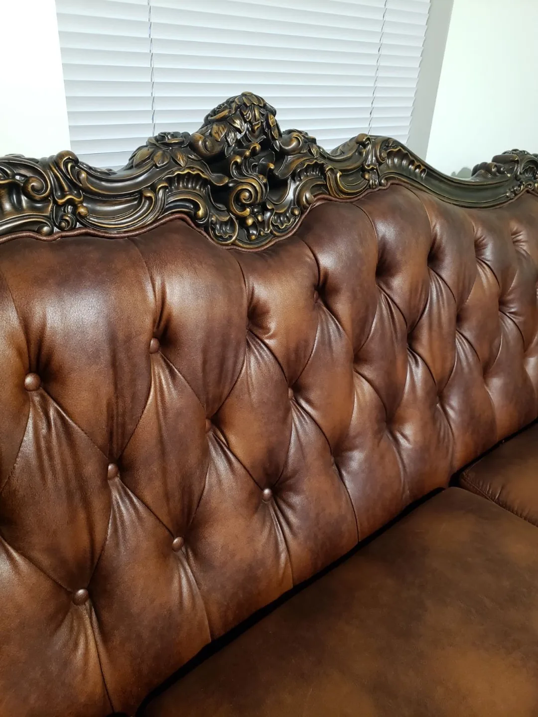Brown Leather Sofa Set -  Ornate Victorian Style thumbnail