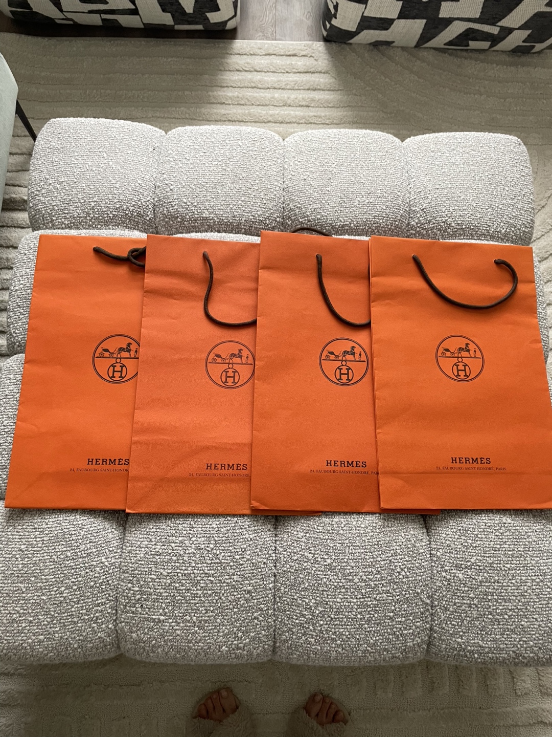 Four Hermès Orange Shopping Bags(medium)