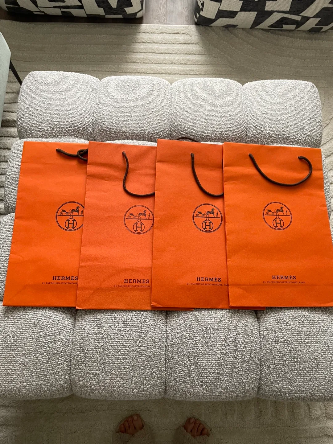 Four Hermès Orange Shopping Bags(medium) thumbnail