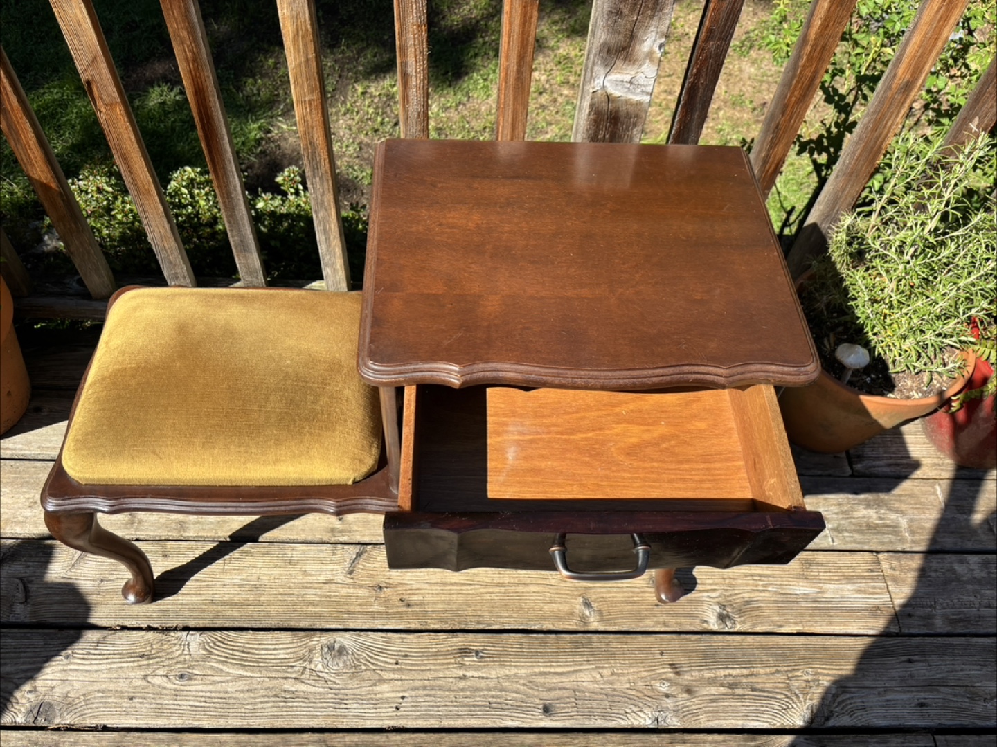 Vintage Wooden Telephone Bench - photo 3