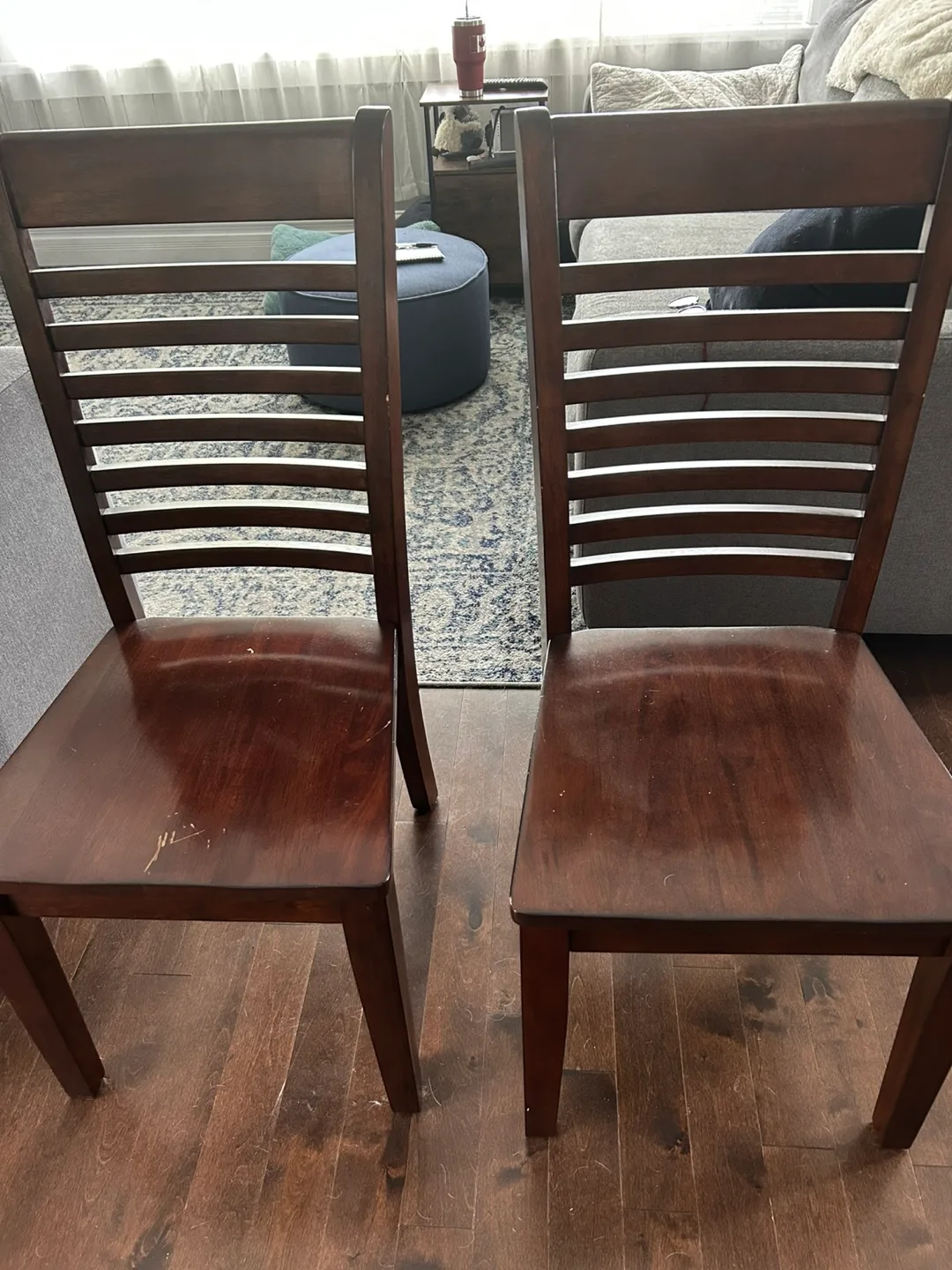 Pair of Dark Brown Wooden Dining Chairs thumbnail