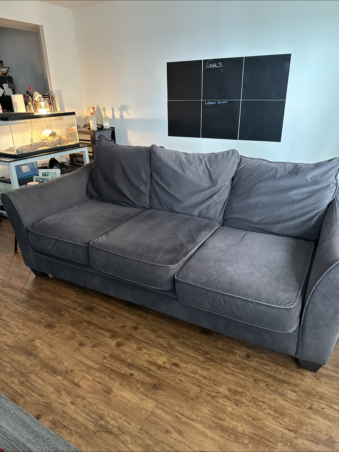 Dark Gray Three-Cushion Sofa
