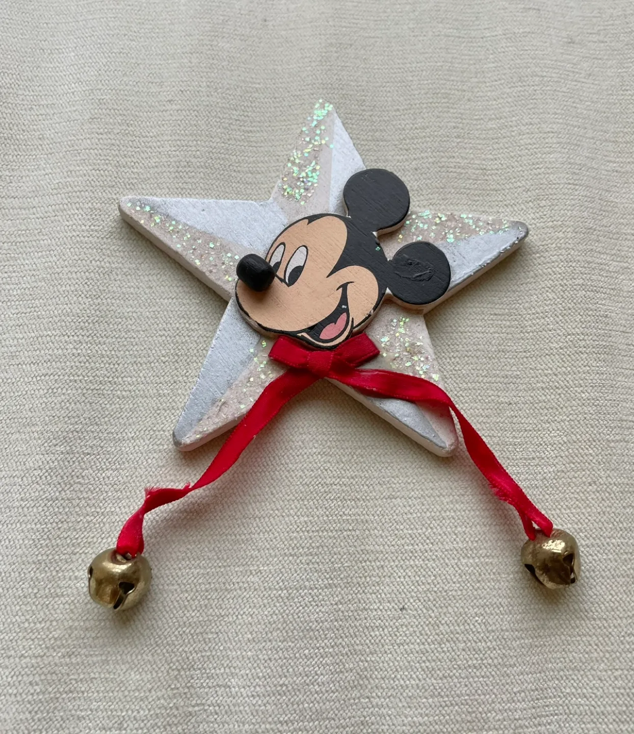 DISNEY MICKEY MOUSE VINTAGE WOODEN STAR ORNAMENT WITH BELLS image indicator(3)