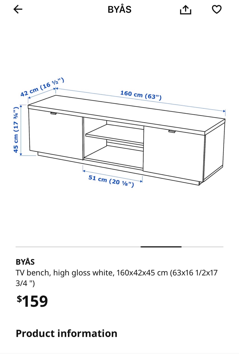 IKEA BYÅS TV Bench - White - photo 3