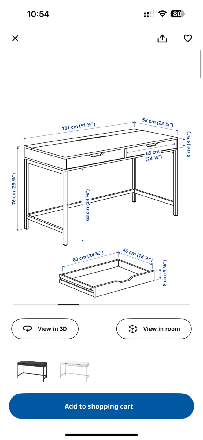 Ikea Alex Two-Drawer Writing Desk & Black Office Chair - photo 3