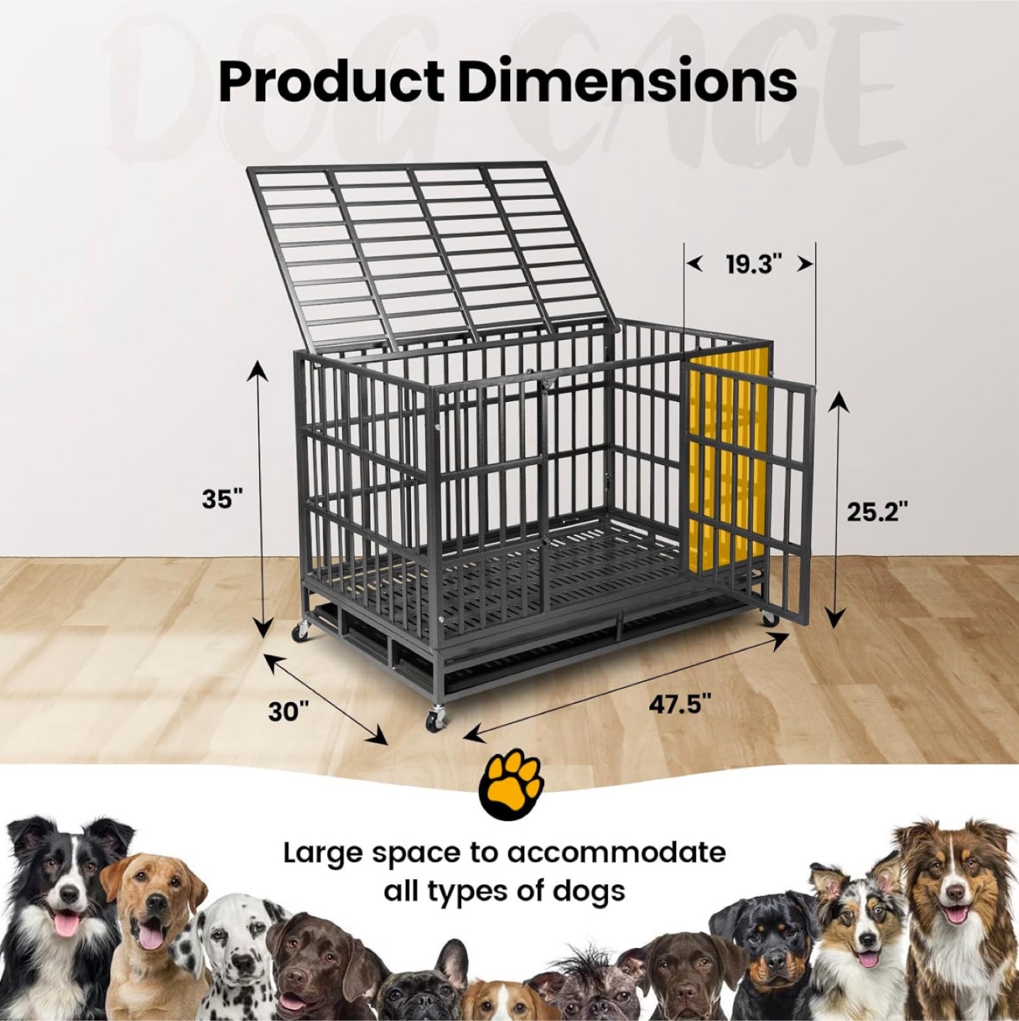 Heavy Duty Dog Crate - Large Size with Wheels - photo 4