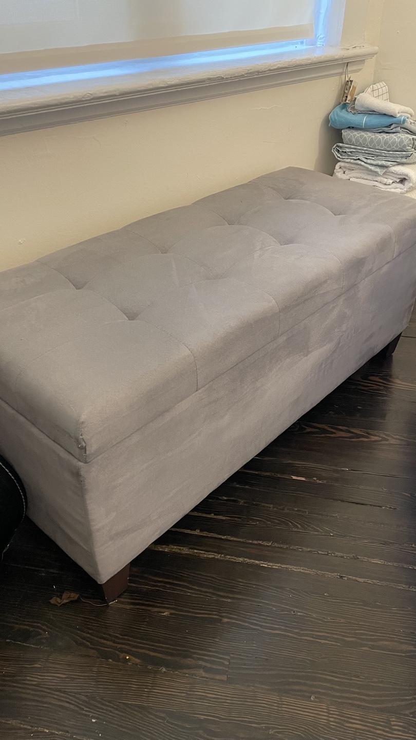 Grey Upholstered Storage Ottoman Bench - photo 2