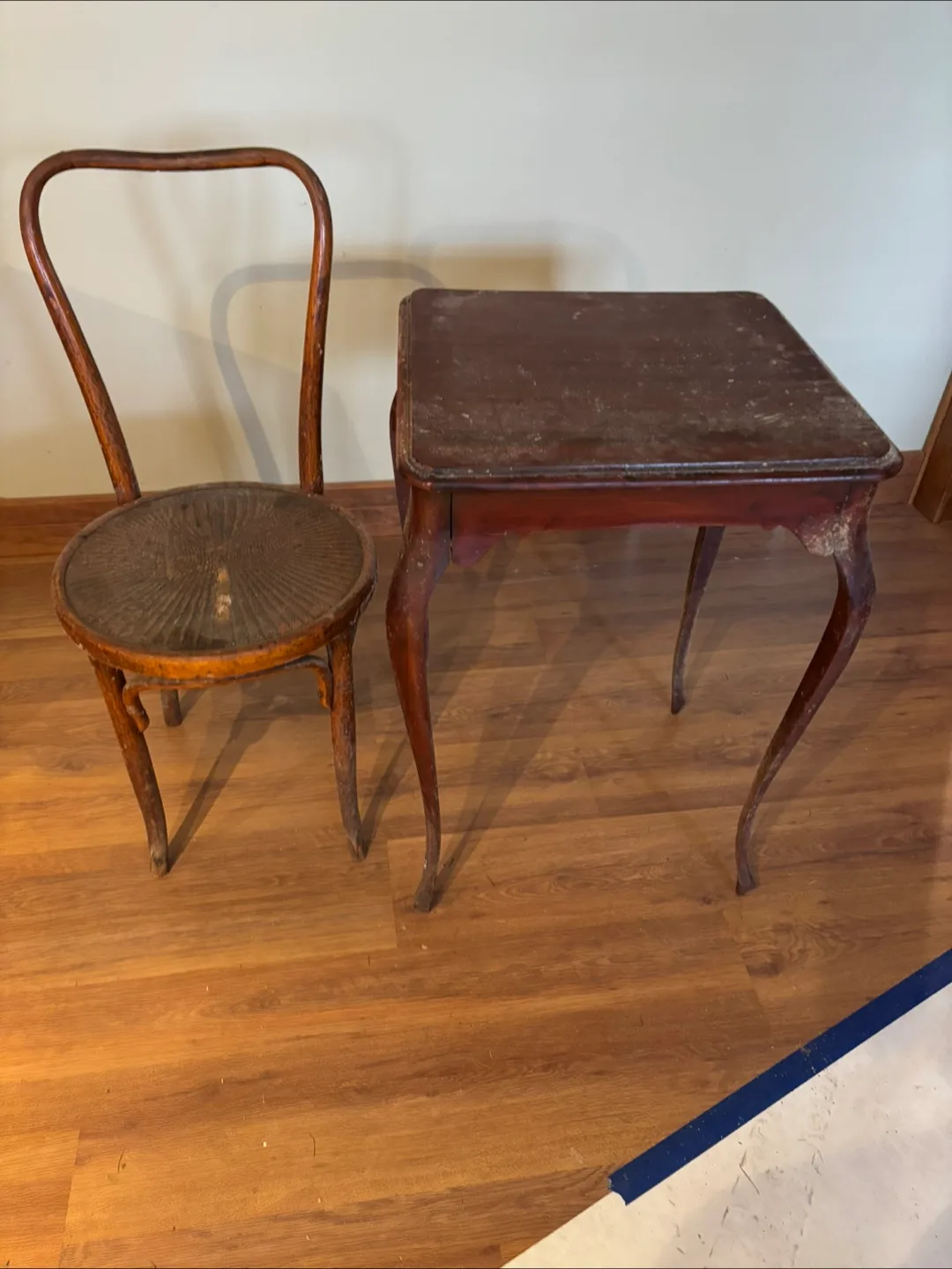 Vintage Wooden Chair and Table Set thumbnail