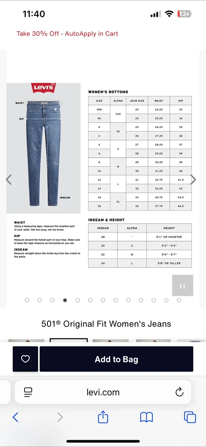 Levi's 501 Original Jeans Size 25” image indicator(4)