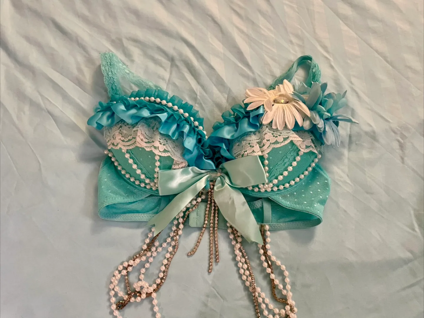 Light-up Mermaid Festival Bra, Aqua and White, Pearl Accents thumbnail