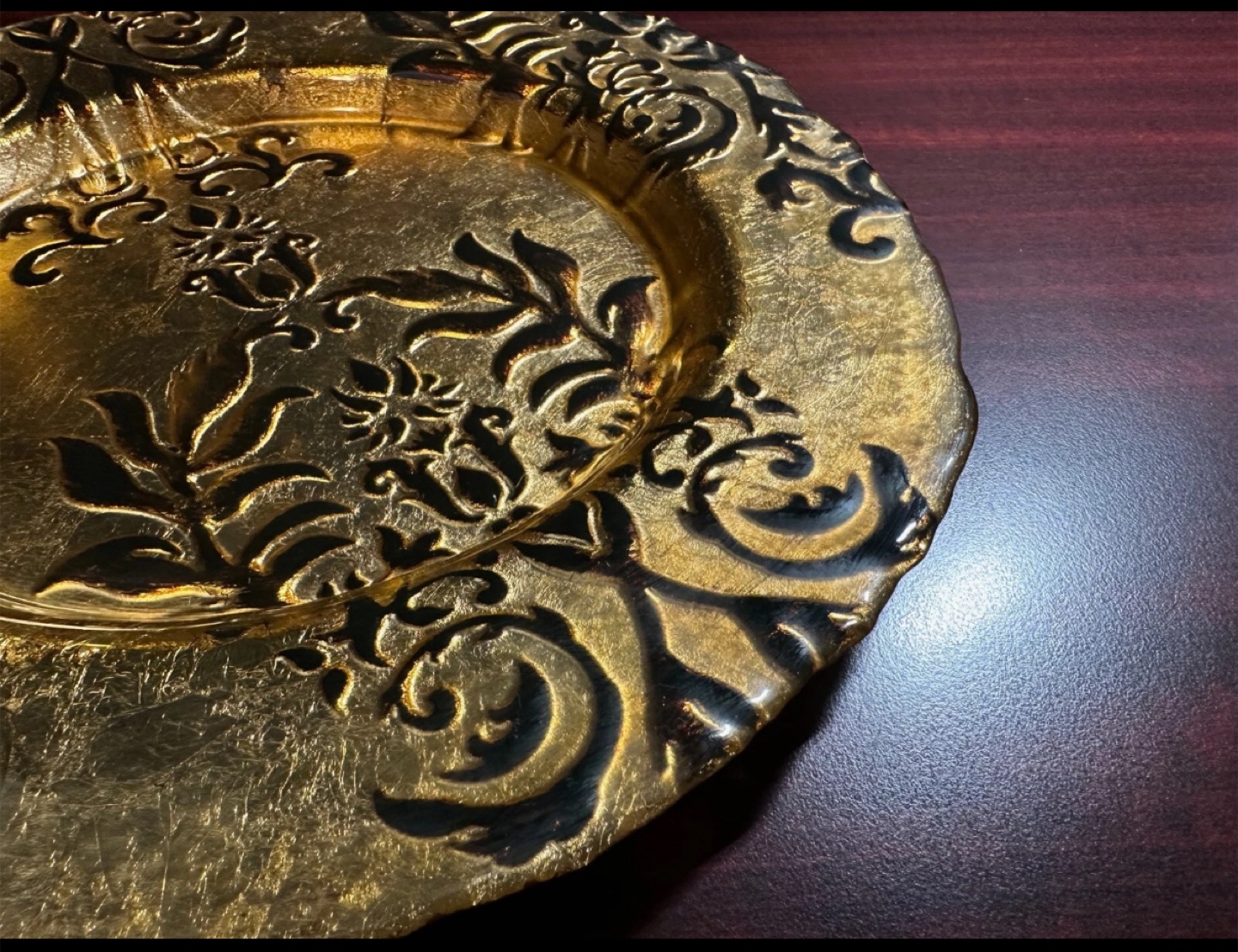 Gold Charger Plate with Black Floral Design - photo 2