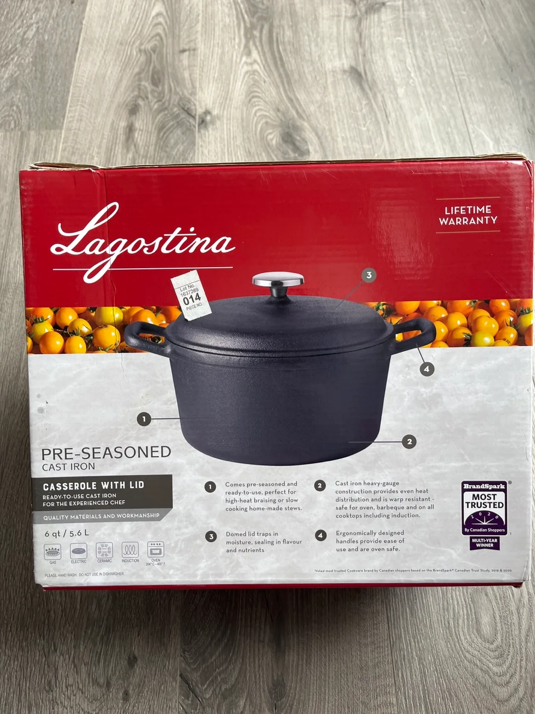 Lagostina 6qt/5.6L Pre-Seasoned Cast Iron Casserole with Lid thumbnail
