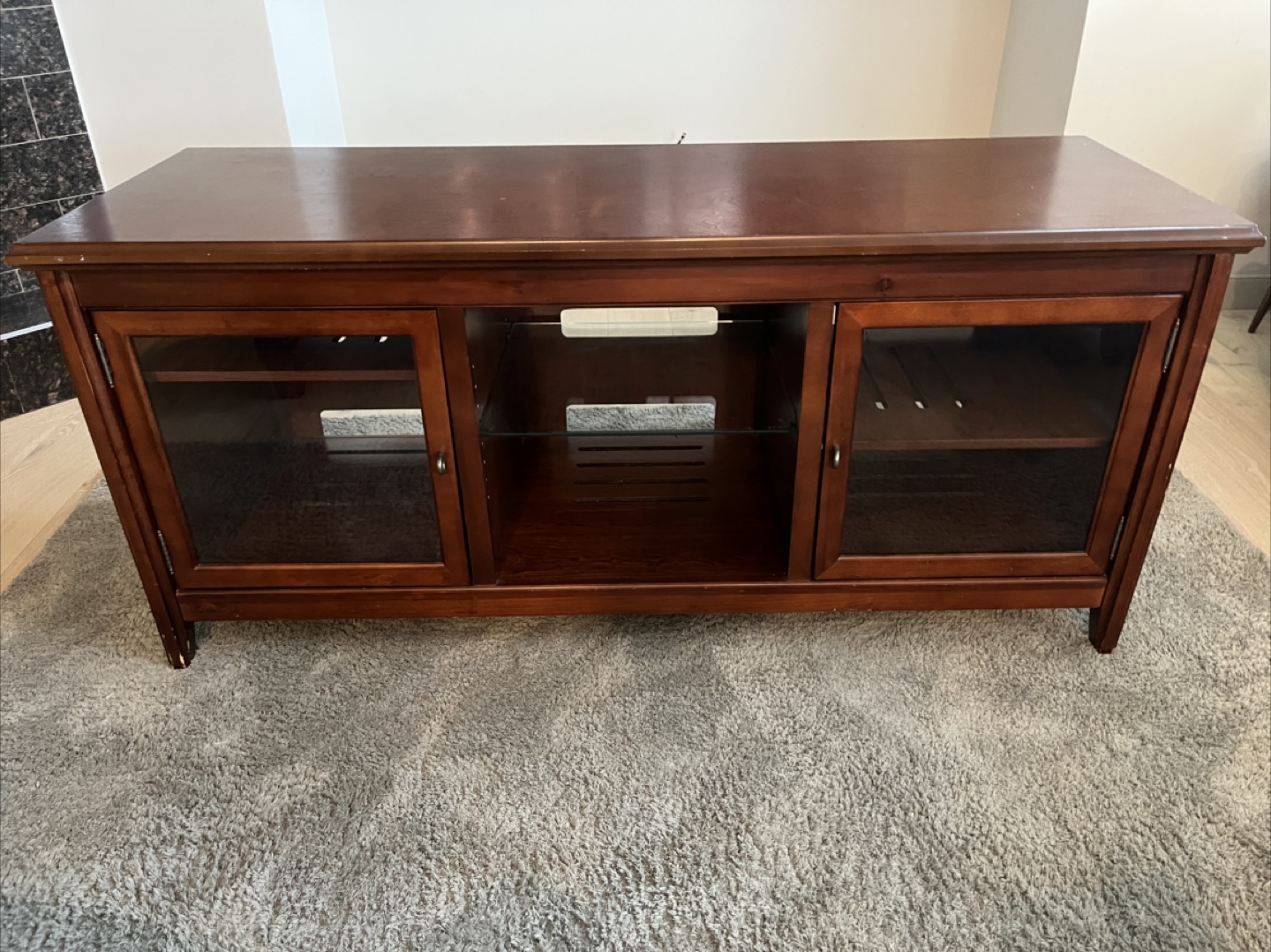 Dark Wood TV Stand with Glass Doors - photo 2
