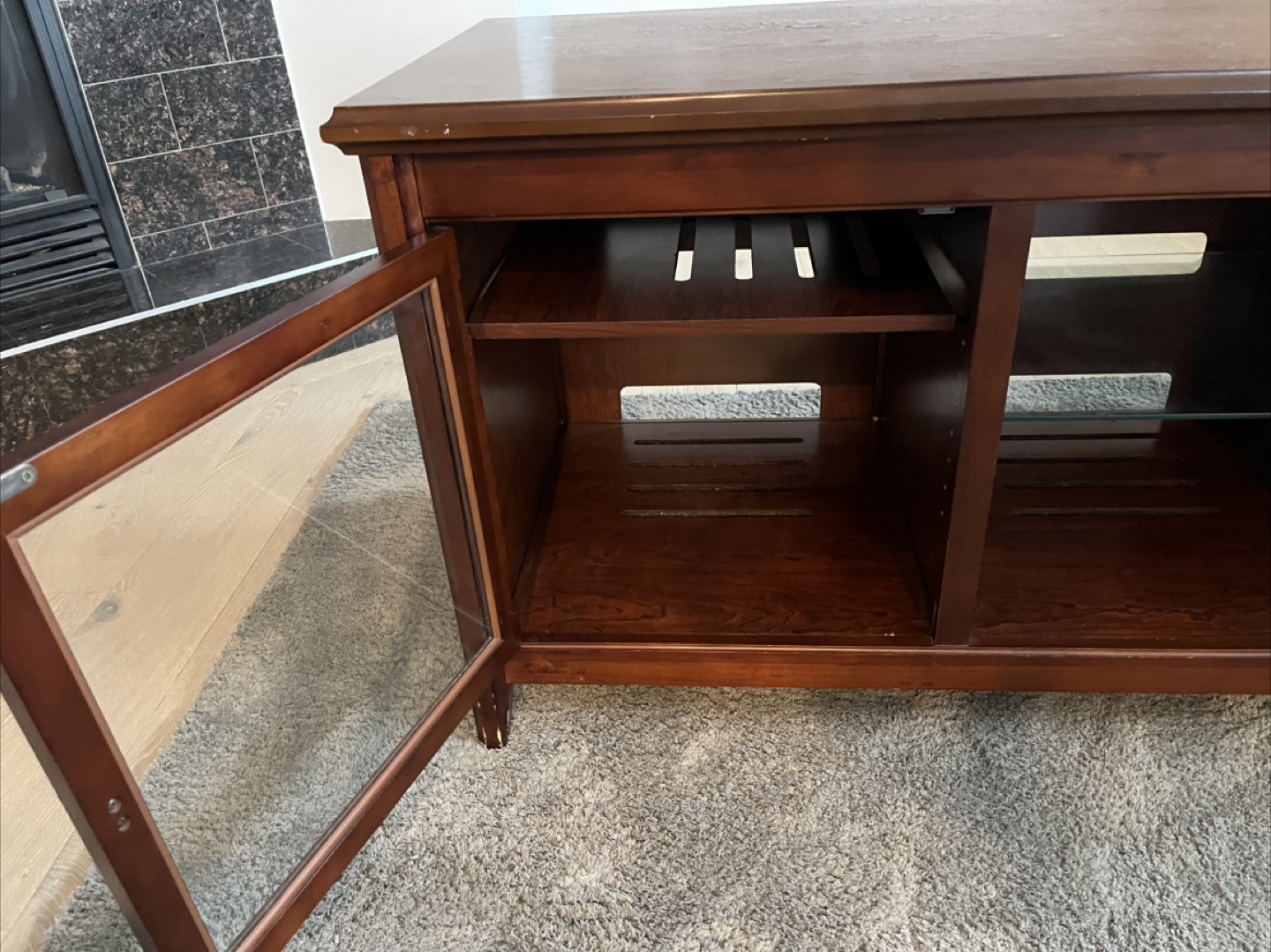 Dark Wood TV Stand with Glass Doors - photo 3