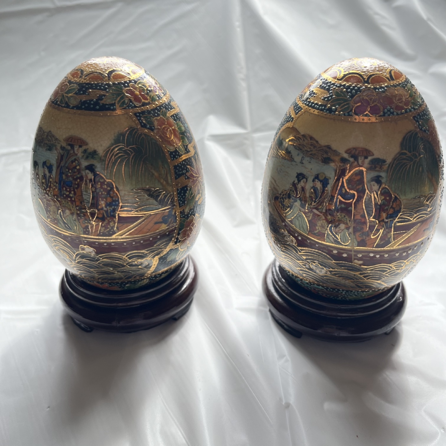 Ceramic Decorative Eggs – Set of 2 with wooden stand. - photo 2